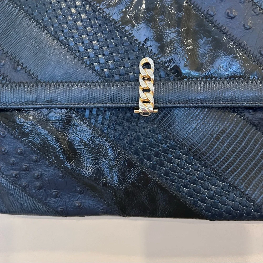 Vintage Caprice Snakeskin Clutch in Blue Hues, circa 1980s chain strap